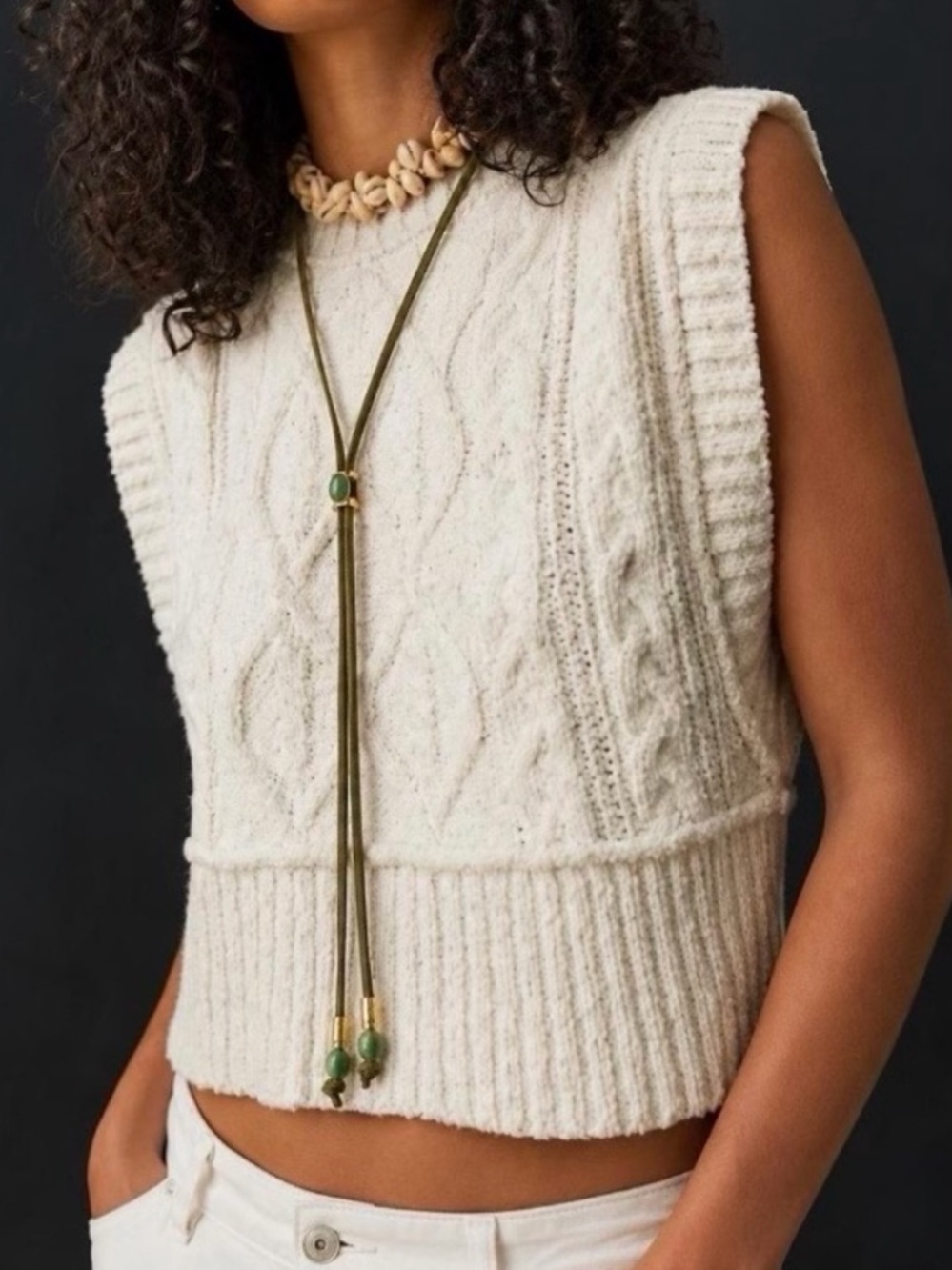 NWT Free People Cream Cable Knit Crop Sweater Vest